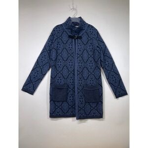 Chiaramente Italy Wool Blend Cardigan Sweater Coat Blue Fair Isle